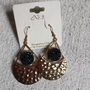 No.3 goldtone black wire dangle large earrings